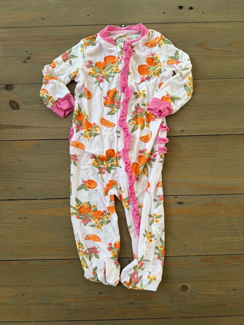 Like New Milkberry Bamboo Rayon Orange Print Zip Sleeper - 0-3 Months